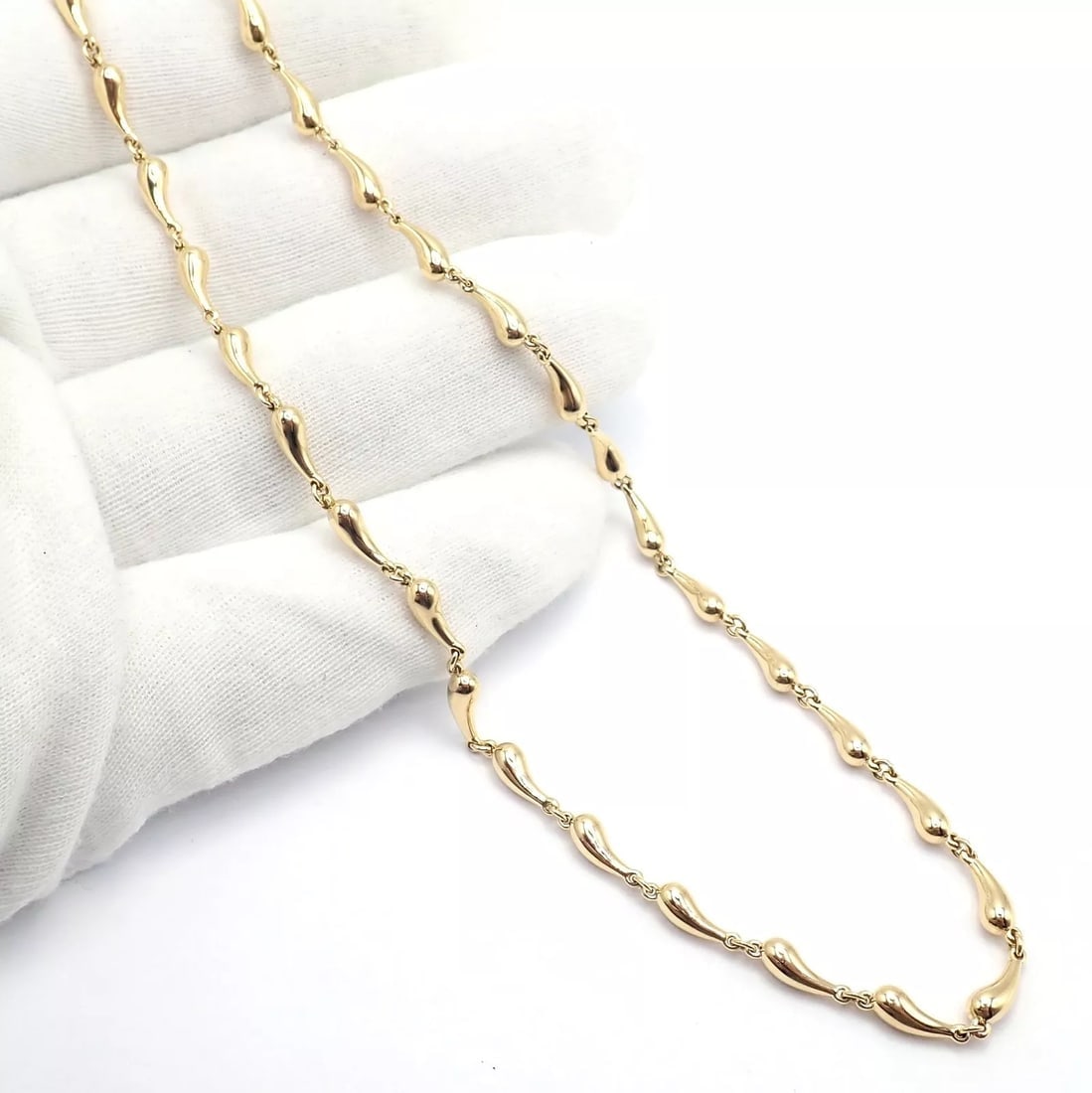 Authentic! Tiffany & Co Peretti 18k Yellow Gold Vintage Teardrop Necklace 15.75" - 4