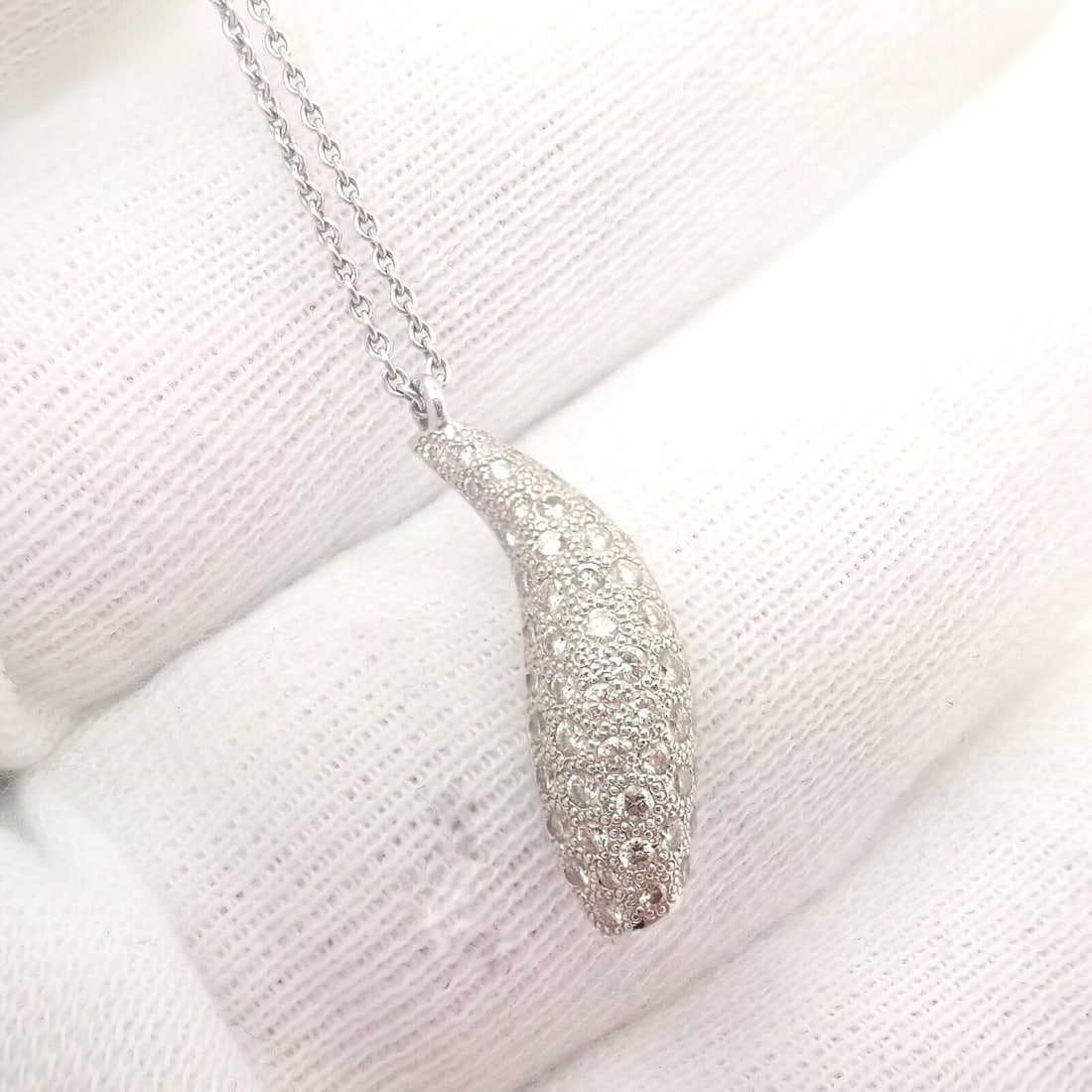 Authentic! Tiffany & Co 18k White Gold Frank Gehry Diamond Fish Necklace - 10