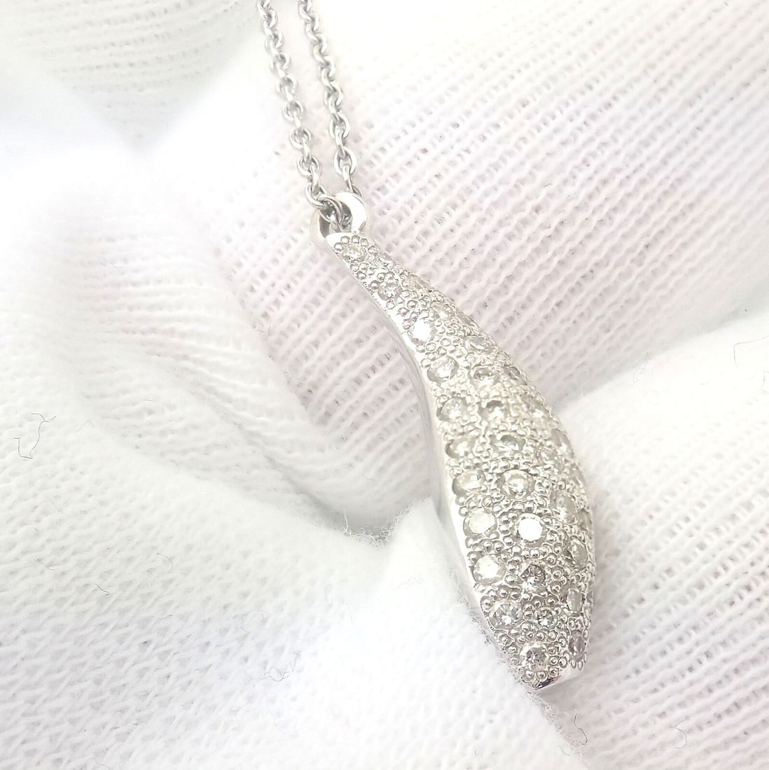 Authentic! Tiffany & Co 18k White Gold Frank Gehry Diamond Fish Necklace - 11