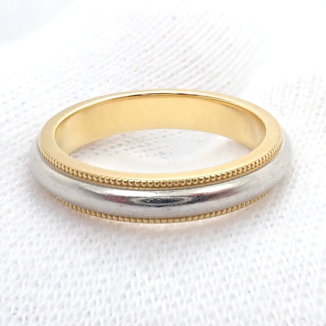 Tiffany & Co. 18k Yellow Gold Platinum 4mm Band Classic Milgrain Ring Sz 5 - 5