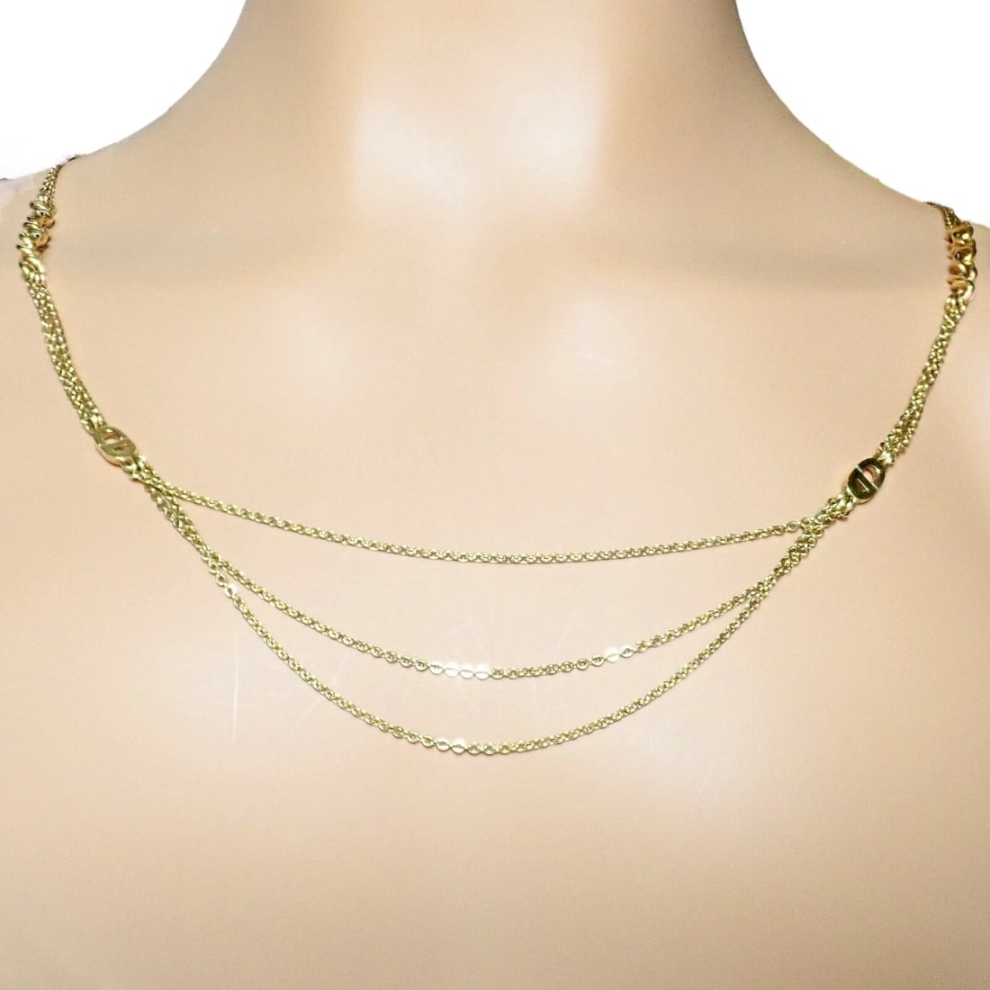 Vintage! Christian Dior Solid 18k Gold CD Three Strand 28" Long Necklace Germany - 10