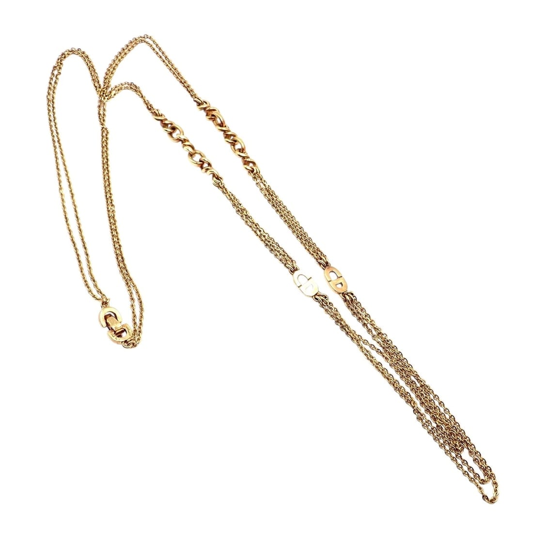 Vintage! Christian Dior Solid 18k Gold CD Three Strand 28" Long Necklace Germany - 11