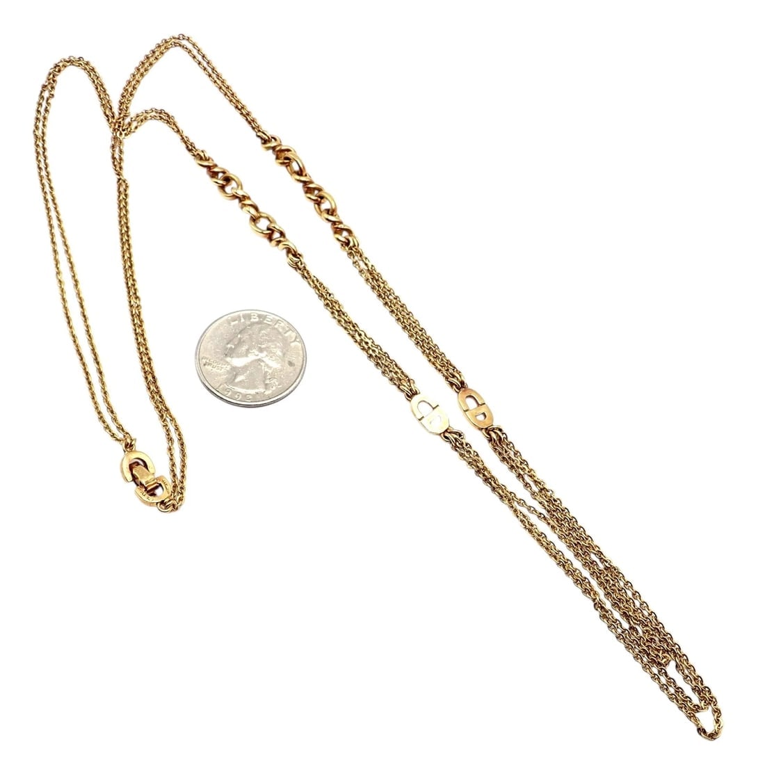 Vintage! Christian Dior Solid 18k Gold CD Three Strand 28" Long Necklace Germany - 4