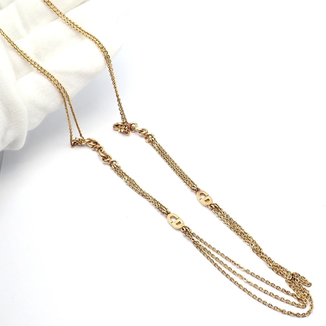 Vintage! Christian Dior Solid 18k Gold CD Three Strand 28" Long Necklace Germany - 7
