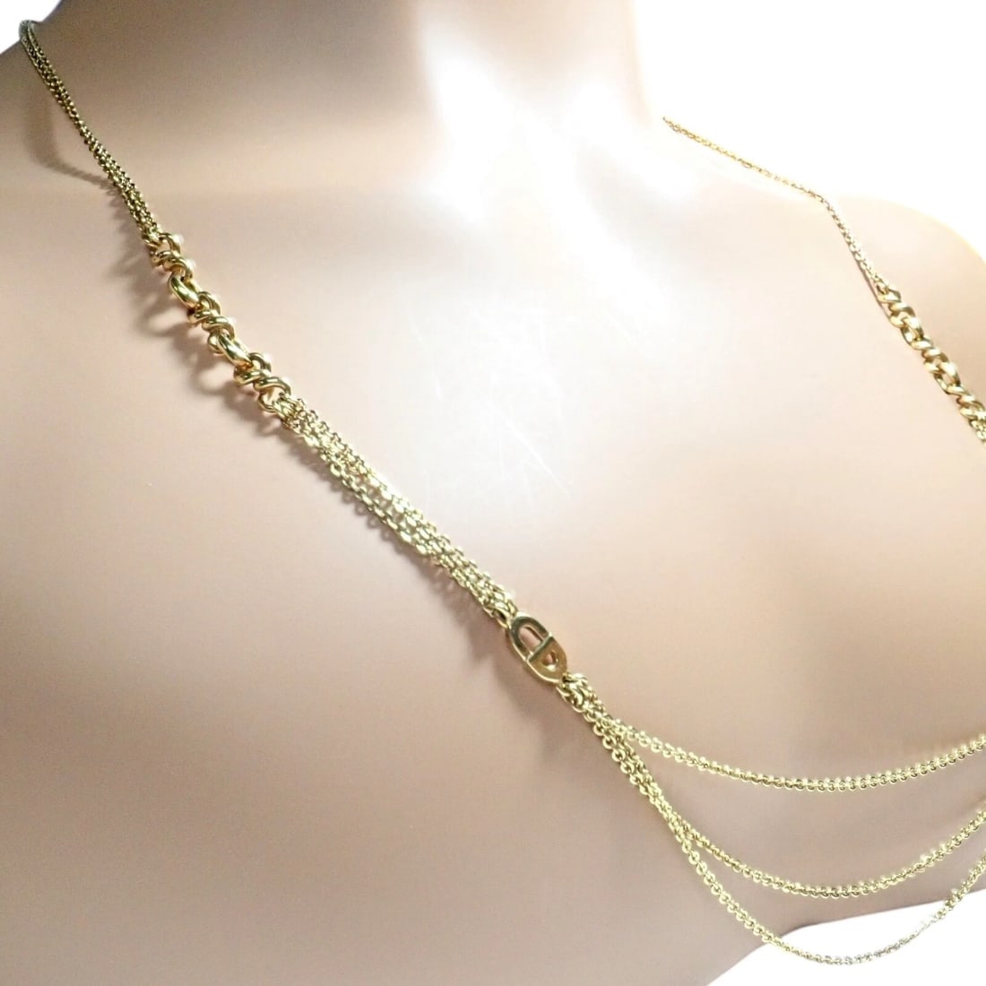 Vintage! Christian Dior Solid 18k Gold CD Three Strand 28" Long Necklace Germany - 8