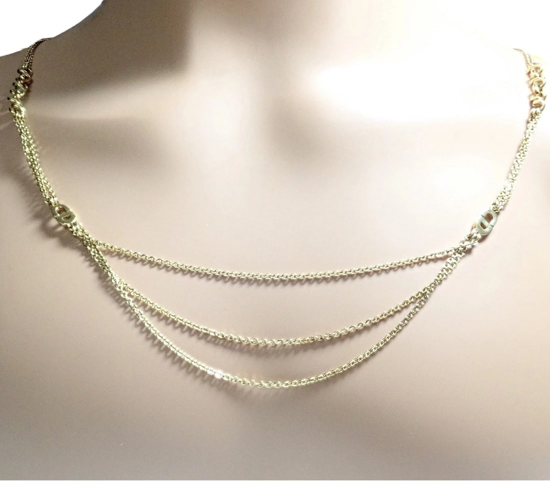 Vintage! Christian Dior Solid 18k Gold CD Three Strand 28" Long Necklace Germany - 9