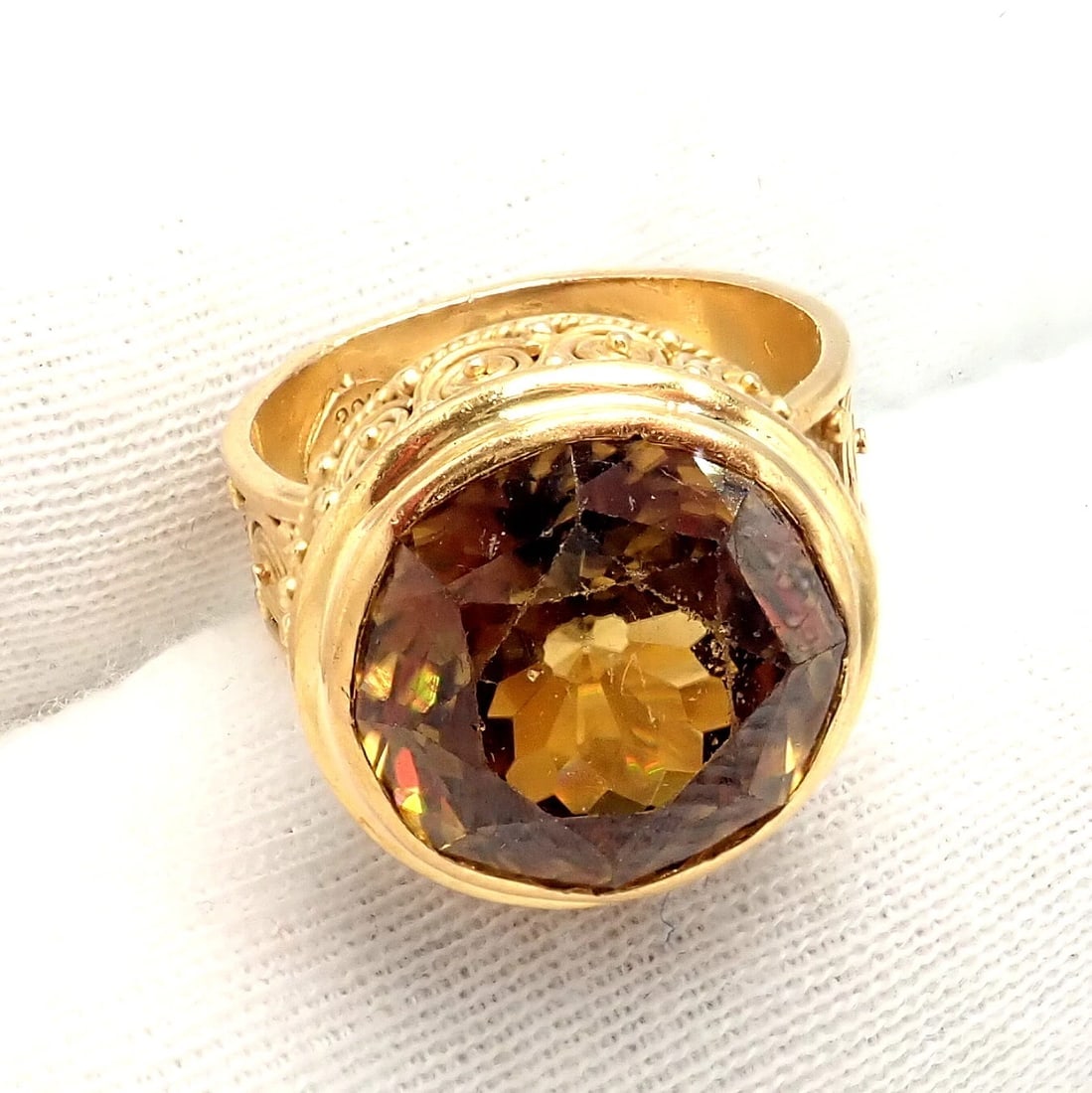 Vintage! Carolyn Tyler 22k Yellow Gold Seven Seas Large Citrine Ring - 7