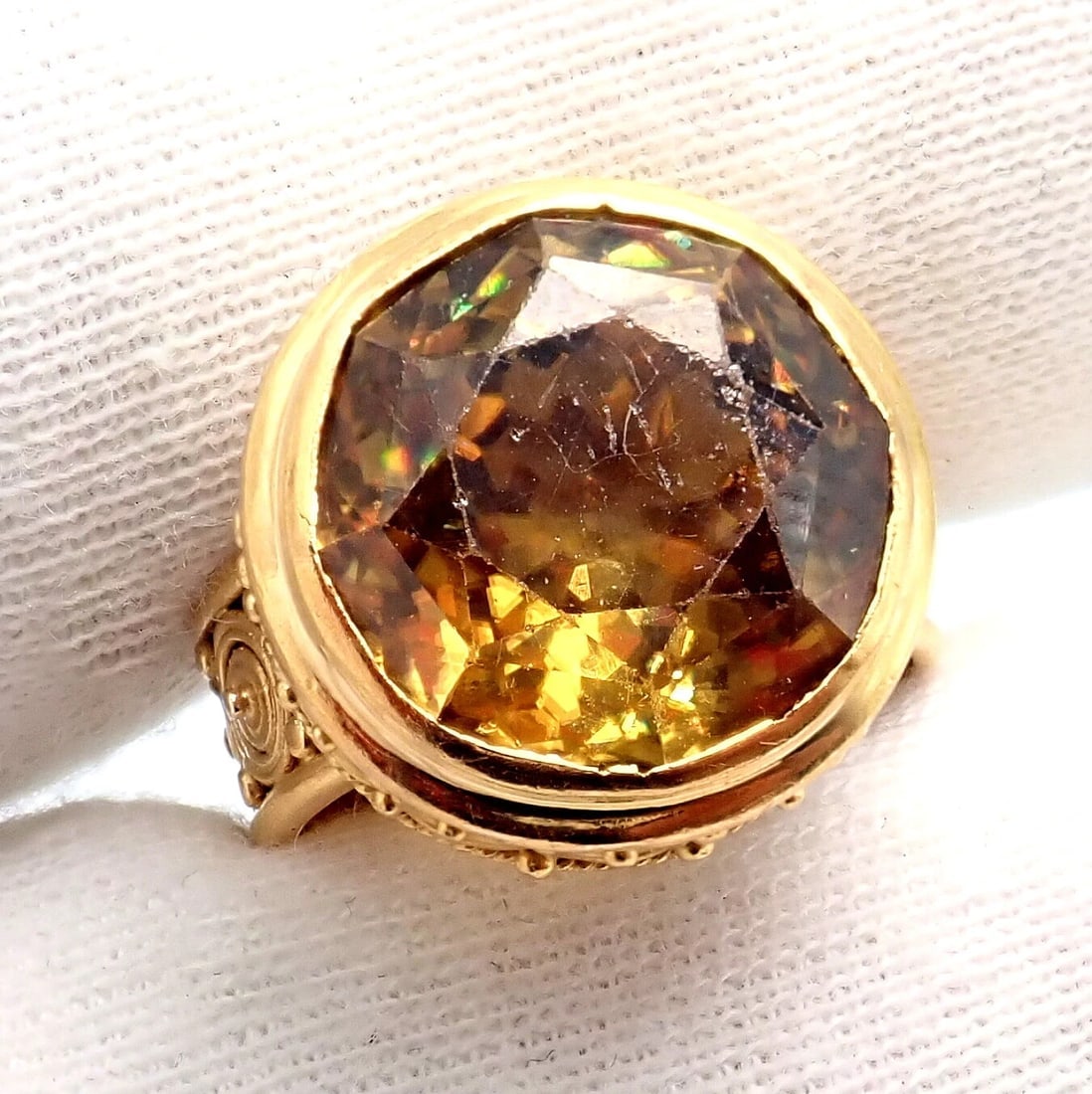 Vintage! Carolyn Tyler 22k Yellow Gold Seven Seas Large Citrine Ring - 8