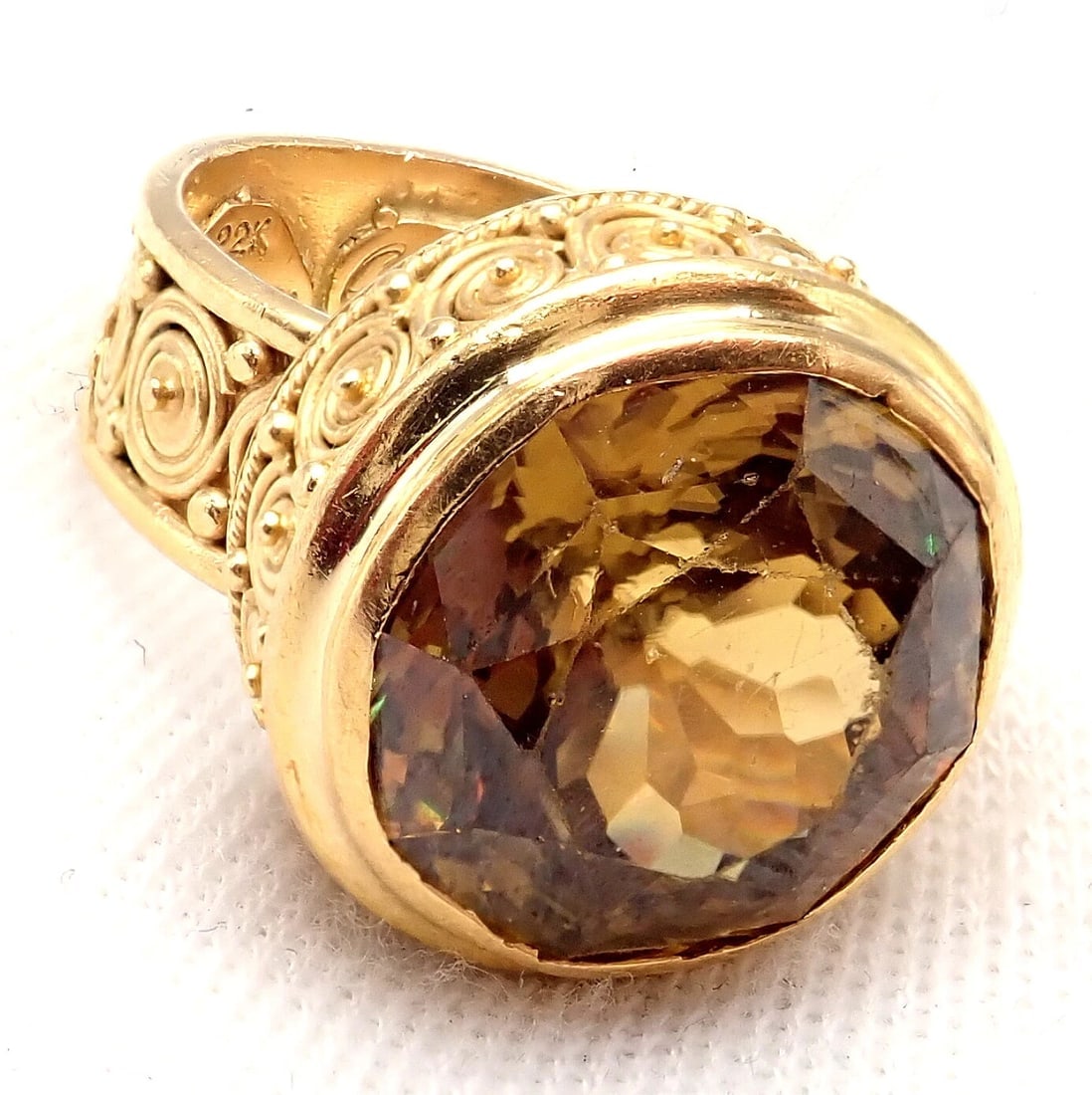 Vintage! Carolyn Tyler 22k Yellow Gold Seven Seas Large Citrine Ring - 9