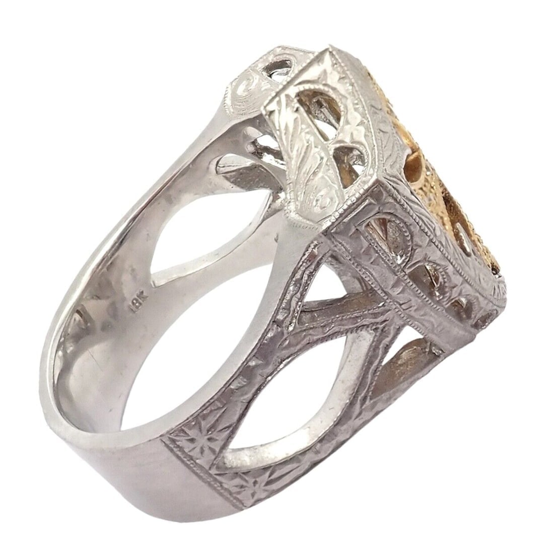 Authentic Loree Rodkin 18k White Yellow Gold Diamond Cross Shield Crest Ring - 11