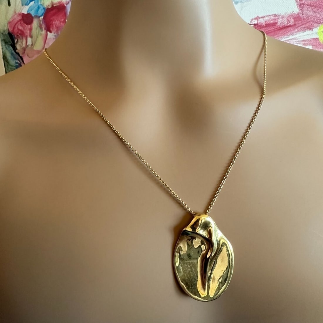Tiffany & Co Peretti 18k Yellow Gold Madonna Pendant Extra Large Necklace 30" - 3