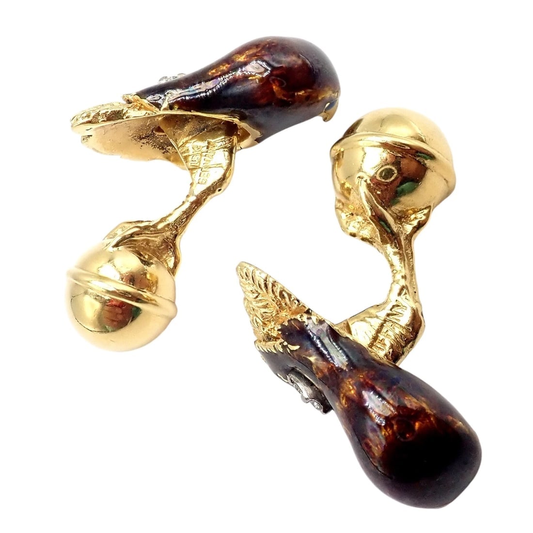 Vintage Tiffany & Co. 18k Yellow Gold Diamond Enamel Falcon Eagle Bird Cufflinks - 3