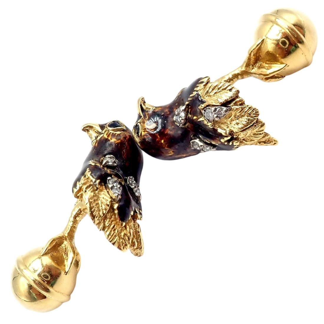 Vintage Tiffany & Co. 18k Yellow Gold Diamond Enamel Falcon Eagle Bird Cufflinks - 8