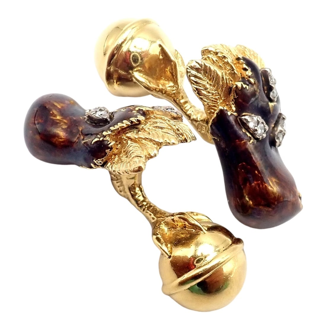 Vintage Tiffany & Co. 18k Yellow Gold Diamond Enamel Falcon Eagle Bird Cufflinks - 9