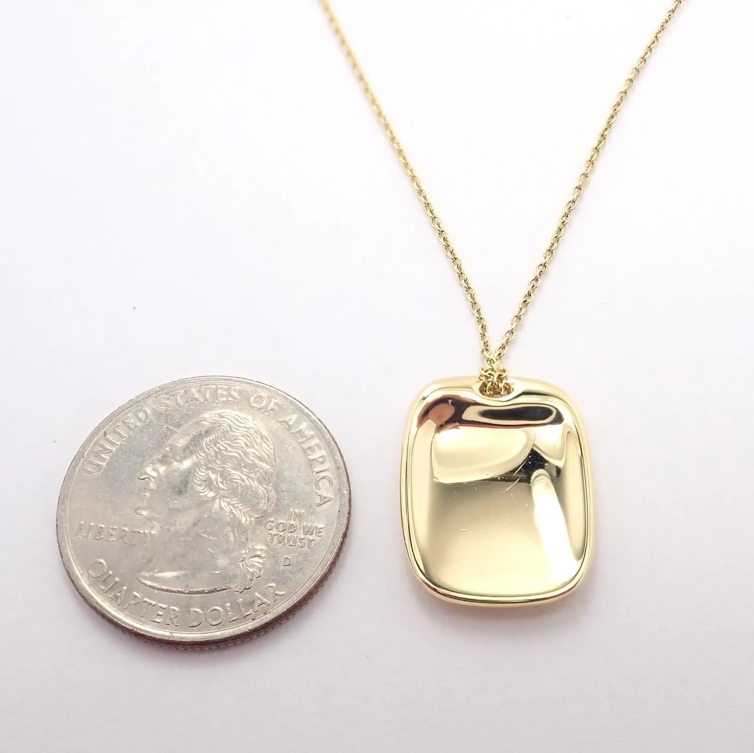 Tiffany & Co 18k Yellow Gold Rectangle Concave Disc ID Necklace - 2