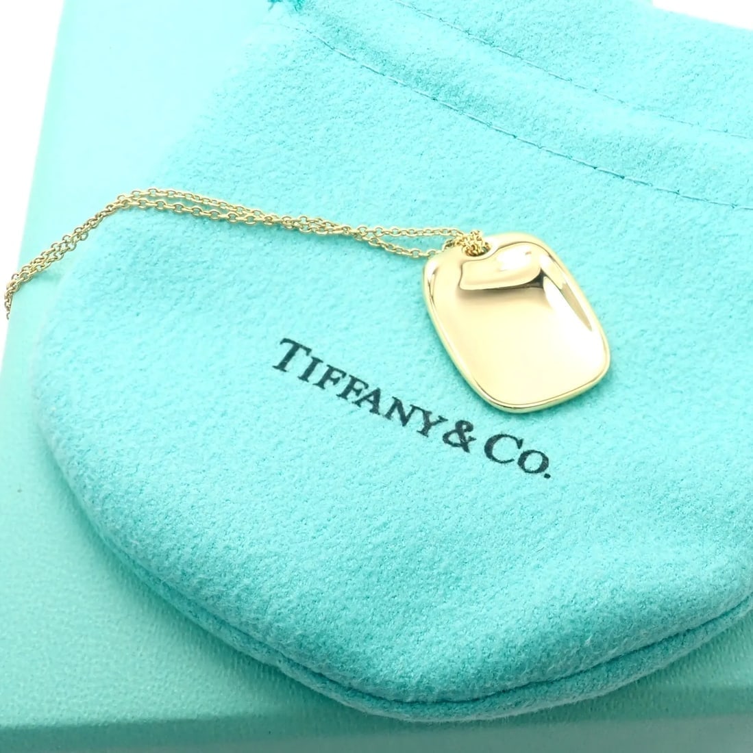Tiffany & Co 18k Yellow Gold Rectangle Concave Disc ID Necklace - 3