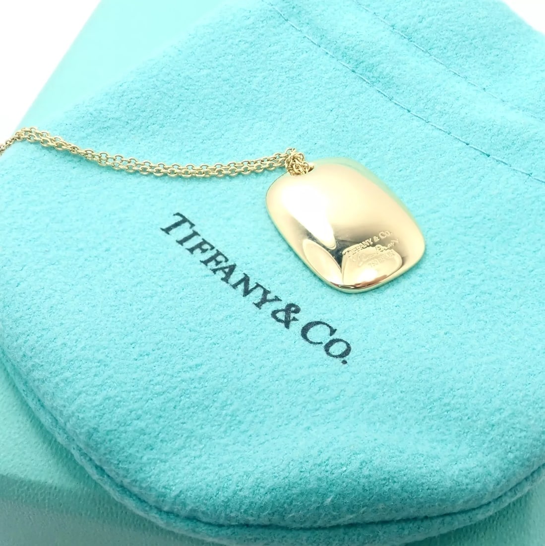 Tiffany & Co 18k Yellow Gold Rectangle Concave Disc ID Necklace - 6
