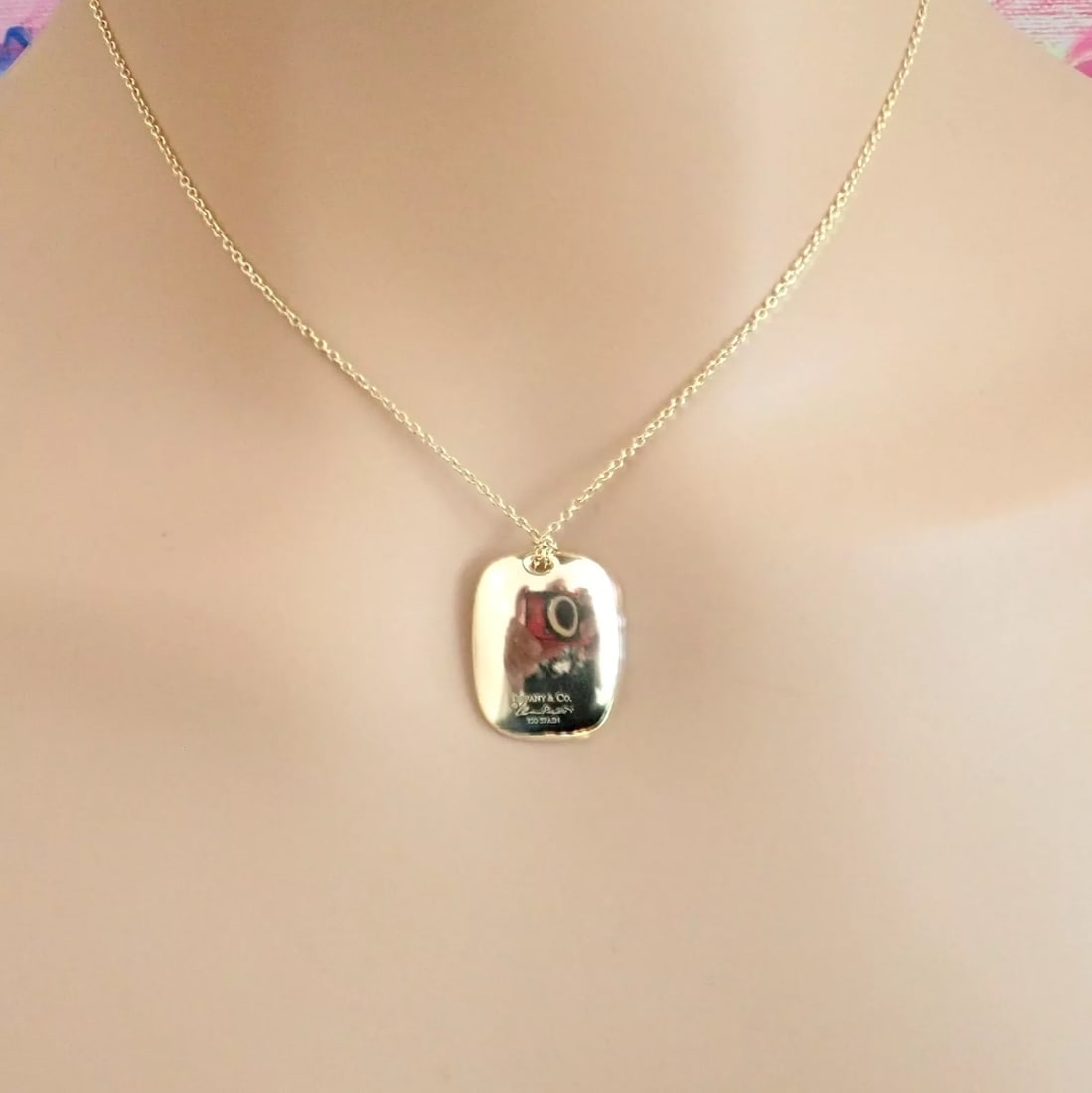 Tiffany & Co 18k Yellow Gold Rectangle Concave Disc ID Necklace - 7