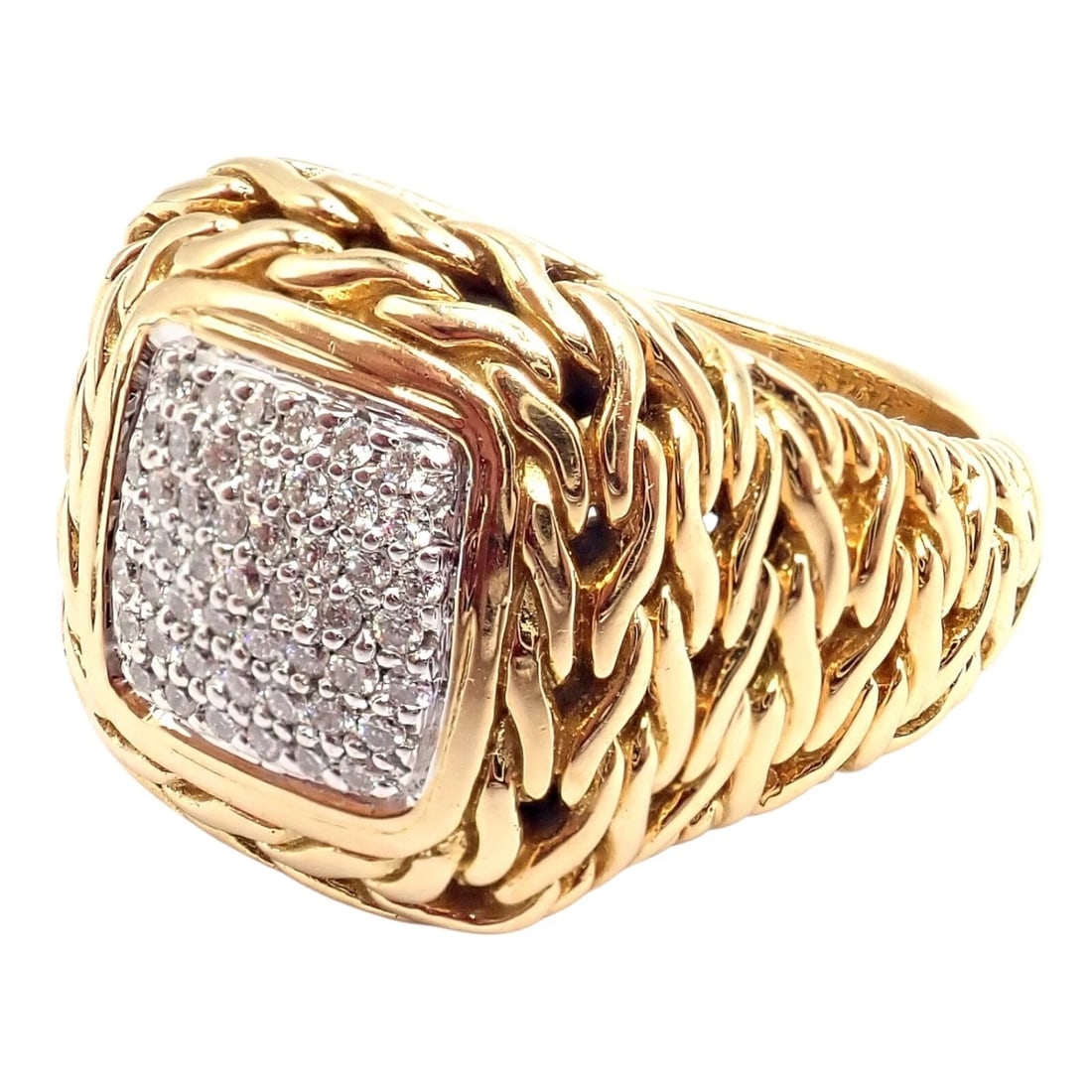 Authentic! John Hardy JH 18k Yellow Gold Diamond Square Signet Signature Ring - 11