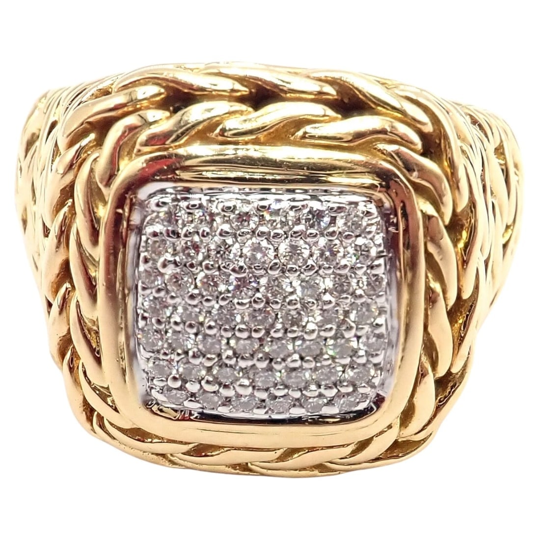 Authentic! John Hardy JH 18k Yellow Gold Diamond Square Signet Signature Ring - 3