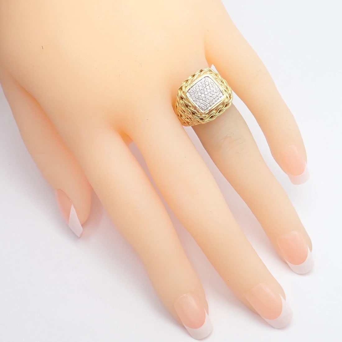 Authentic! John Hardy JH 18k Yellow Gold Diamond Square Signet Signature Ring - 4