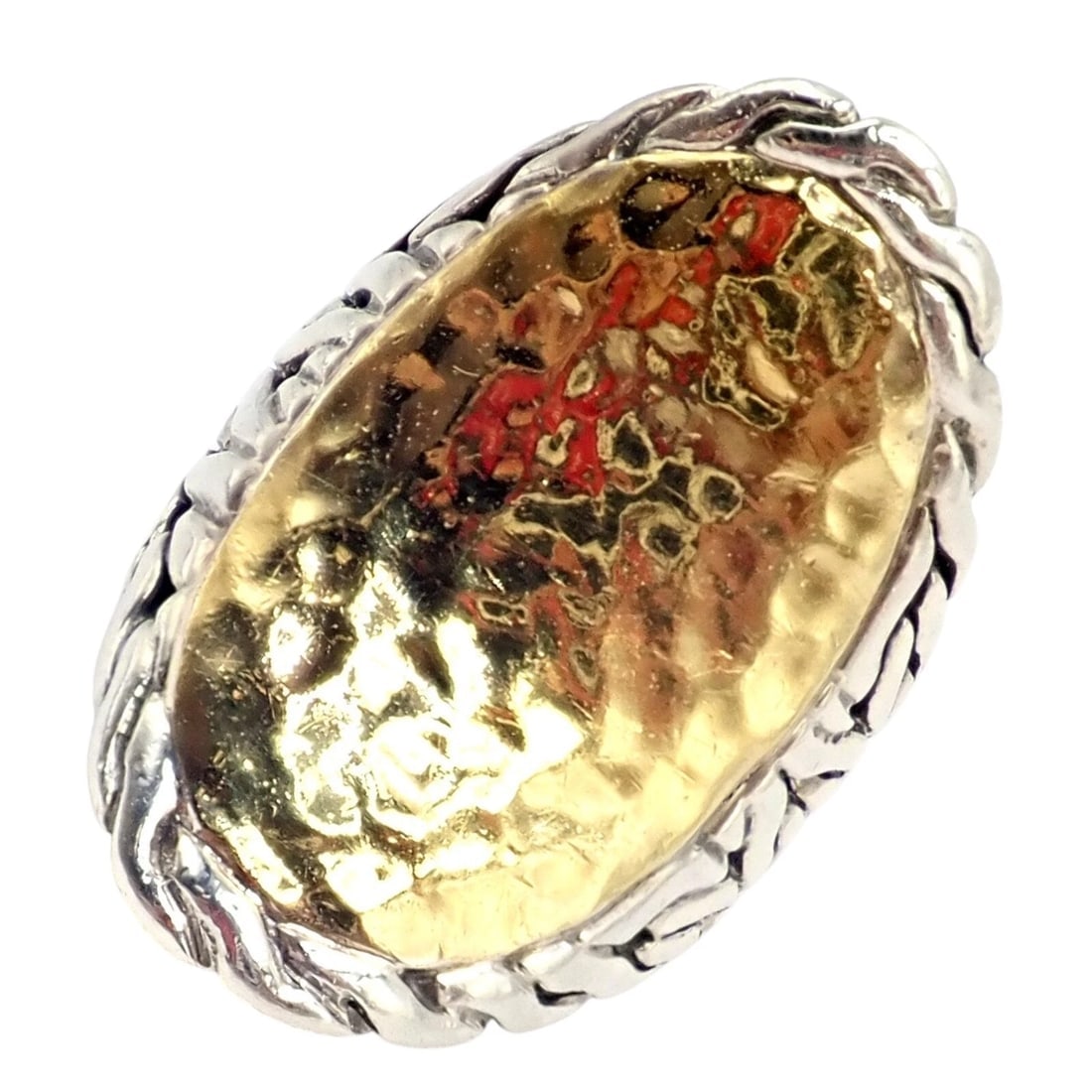 John Hardy JH Silver 22k Yellow Gold Classic Palu Saddle Cocktail Ring sz 7 - 10