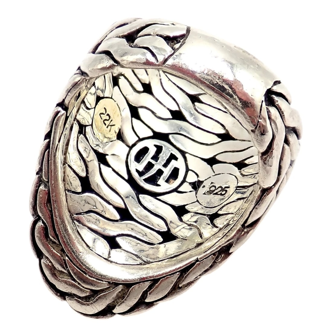 John Hardy JH Silver 22k Yellow Gold Classic Palu Saddle Cocktail Ring sz 7 - 2
