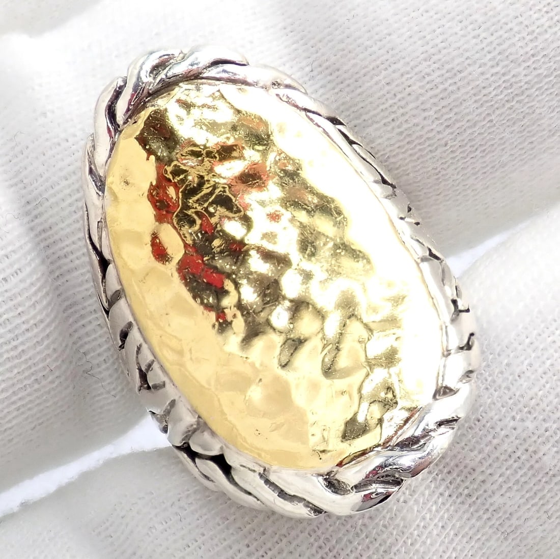 John Hardy JH Silver 22k Yellow Gold Classic Palu Saddle Cocktail Ring sz 7 - 5