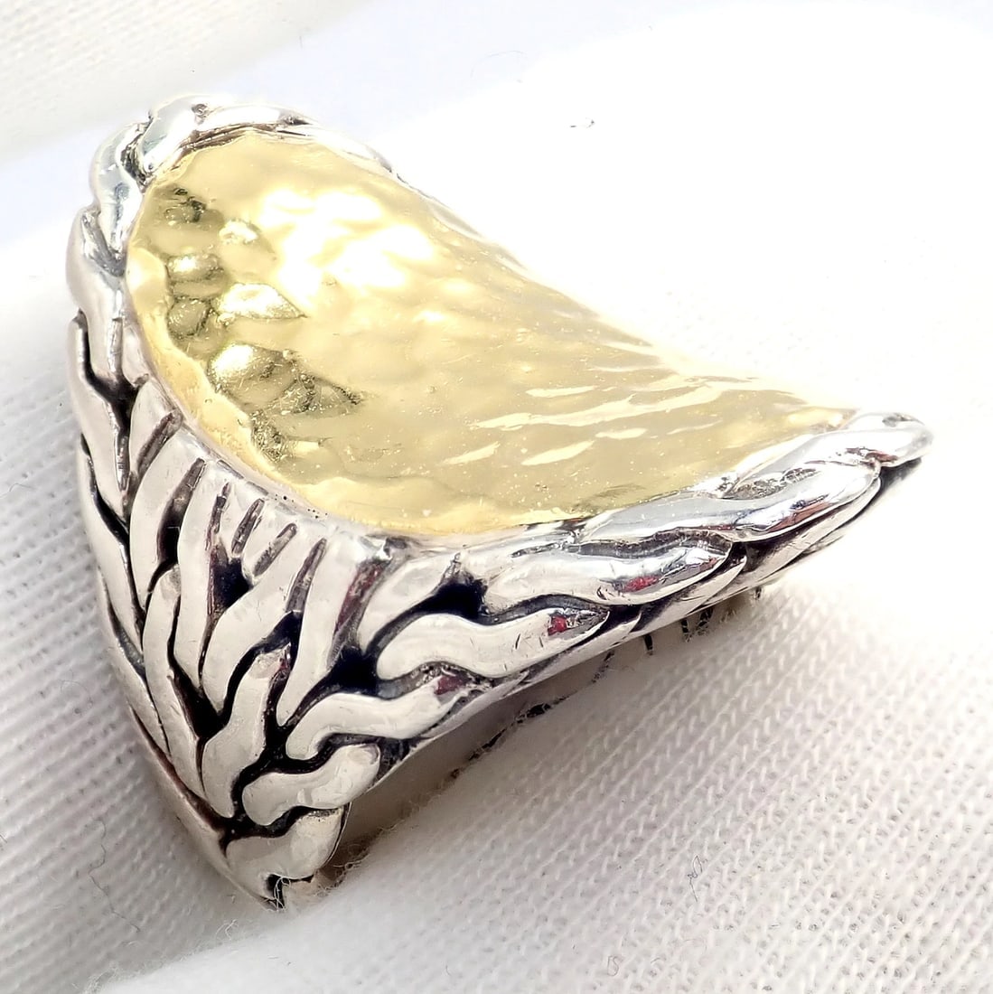 John Hardy JH Silver 22k Yellow Gold Classic Palu Saddle Cocktail Ring sz 7 - 6