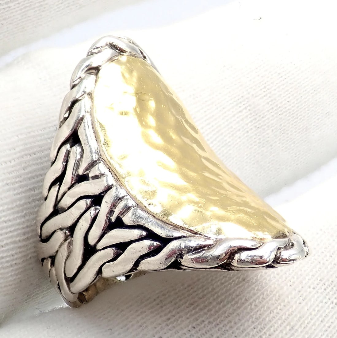John Hardy JH Silver 22k Yellow Gold Classic Palu Saddle Cocktail Ring sz 7 - 7