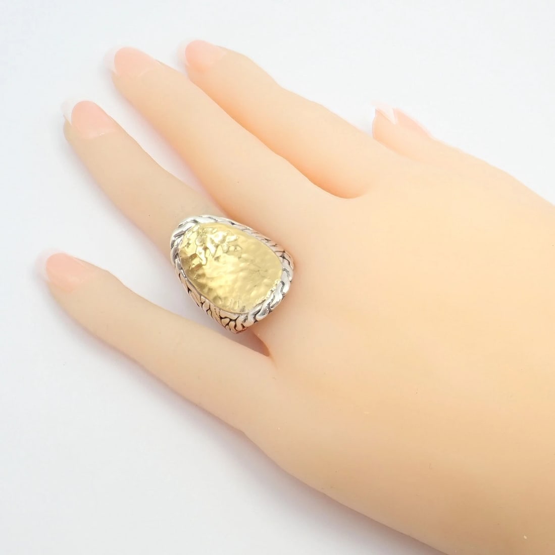 John Hardy JH Silver 22k Yellow Gold Classic Palu Saddle Cocktail Ring sz 7 - 8