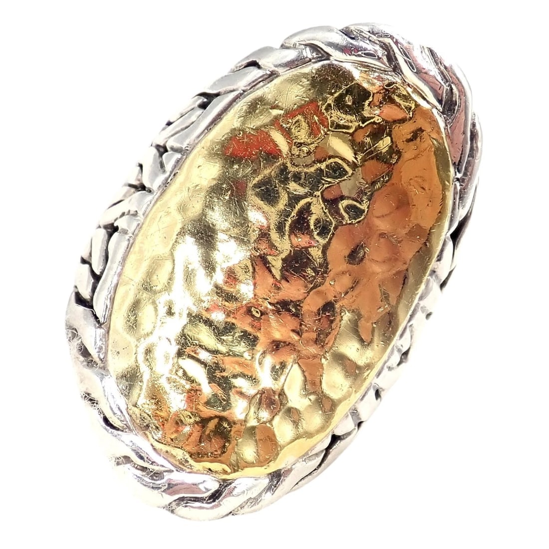 John Hardy JH Silver 22k Yellow Gold Classic Palu Saddle Cocktail Ring sz 7 - 9