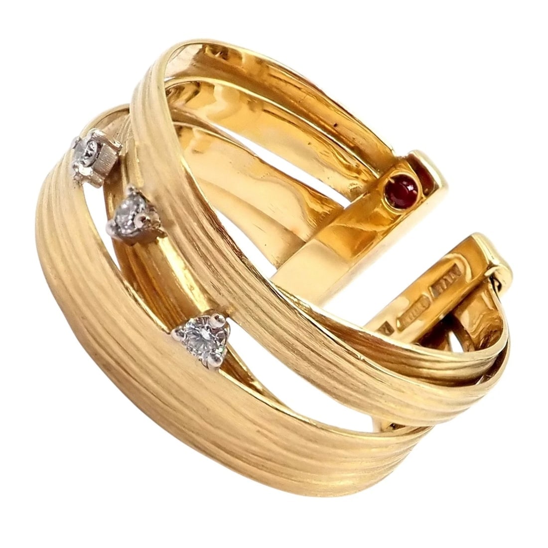 Authentic! Roberto Coin 18k Yellow Gold Diamond Silk Weave Ring sz 7 - 10