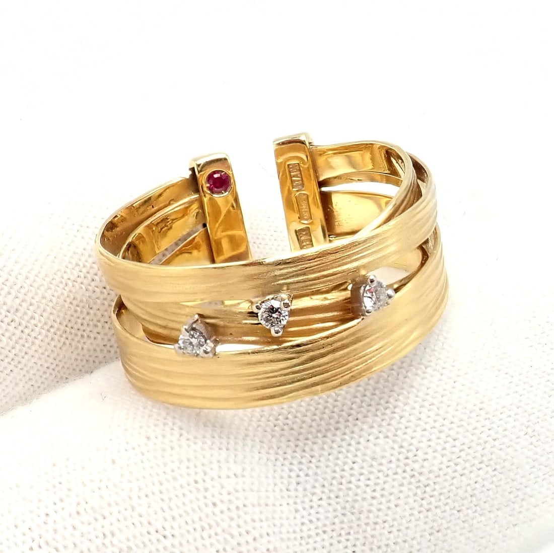Authentic! Roberto Coin 18k Yellow Gold Diamond Silk Weave Ring sz 7 - 6