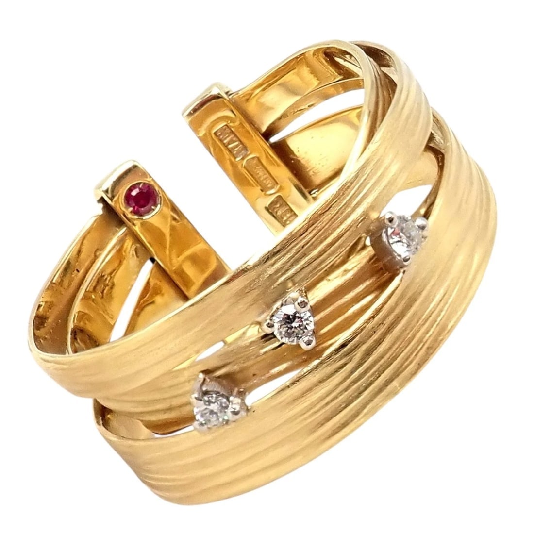 Authentic! Roberto Coin 18k Yellow Gold Diamond Silk Weave Ring sz 7 - 9
