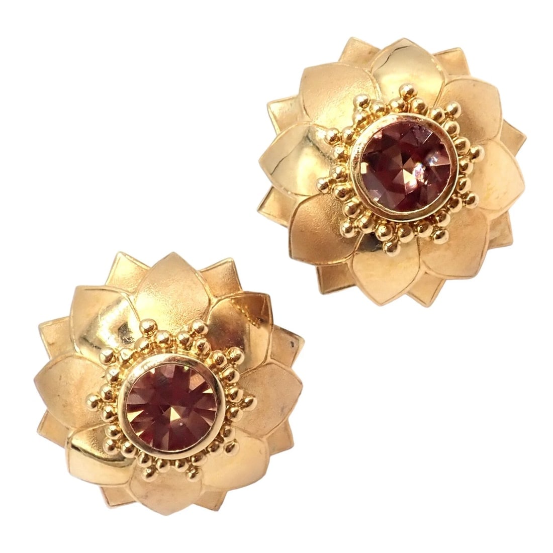 Rare! Vintage Paula Crevoshay 18k Gold Brown Zircon Round Flower Earrings OOAK - 10