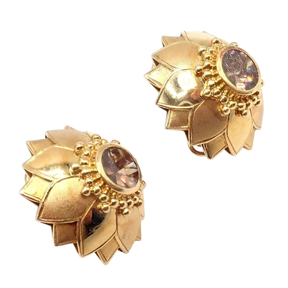 Rare! Vintage Paula Crevoshay 18k Gold Brown Zircon Round Flower Earrings OOAK - 2