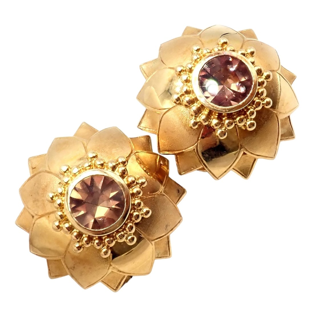 Rare! Vintage Paula Crevoshay 18k Gold Brown Zircon Round Flower Earrings OOAK - 6