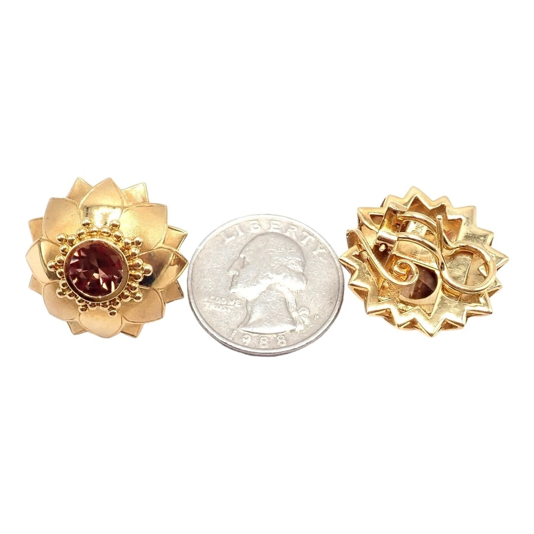 Rare! Vintage Paula Crevoshay 18k Gold Brown Zircon Round Flower Earrings OOAK - 7