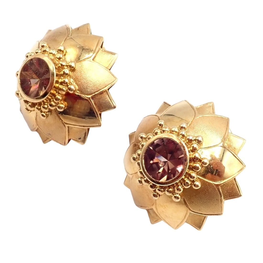 Rare! Vintage Paula Crevoshay 18k Gold Brown Zircon Round Flower Earrings OOAK - 8