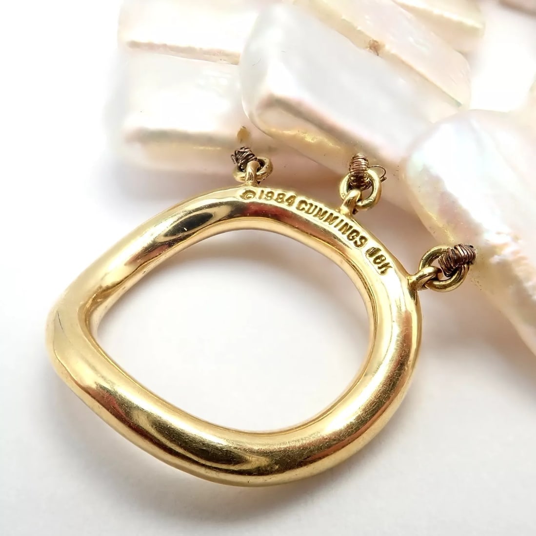 Rare! Angela Cummings 18k Yellow Gold Mother Of Pearl Three Row Necklace 1984 - 3