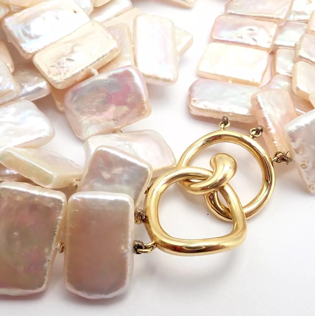 Rare! Angela Cummings 18k Yellow Gold Mother Of Pearl Three Row Necklace 1984 - 4