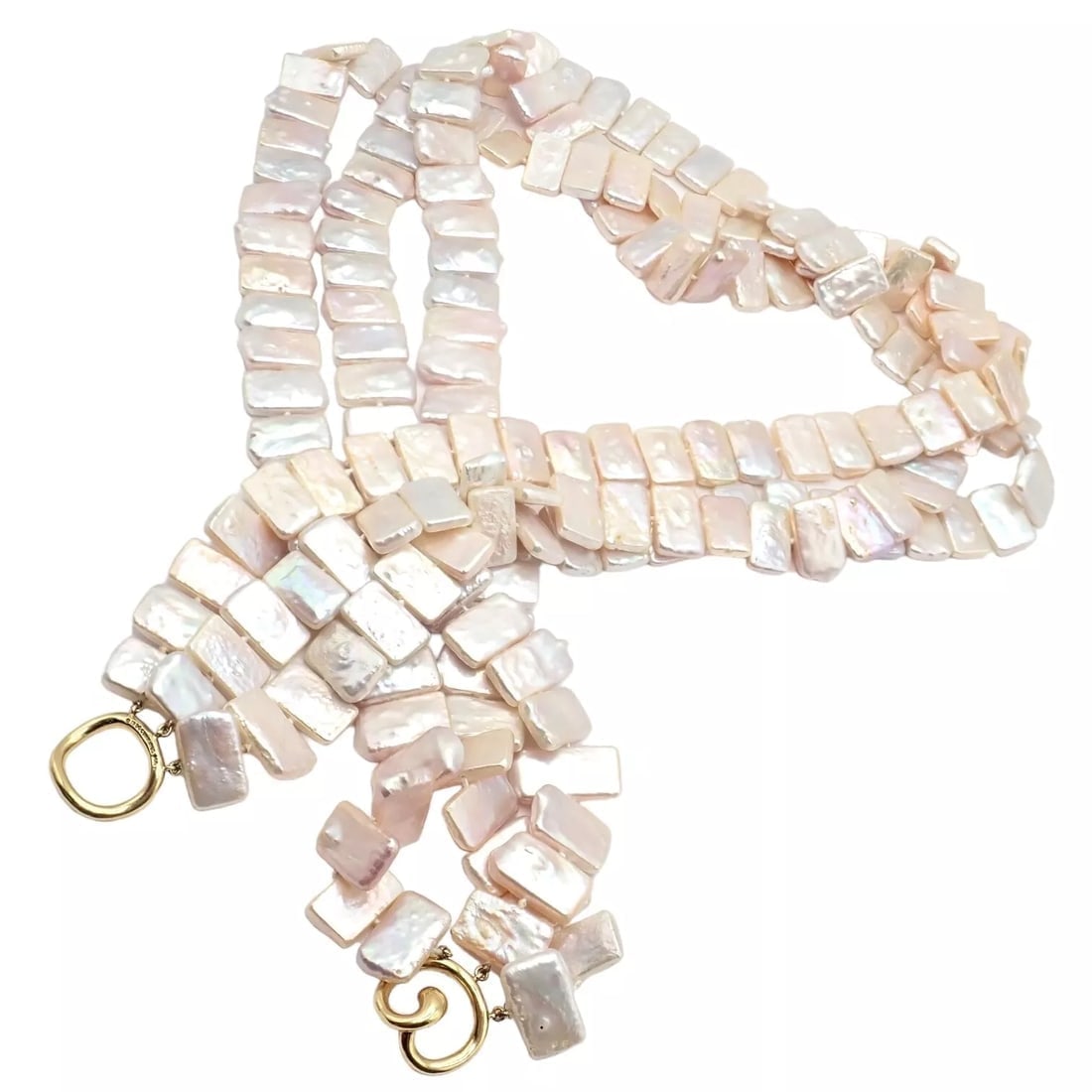 Rare! Angela Cummings 18k Yellow Gold Mother Of Pearl Three Row Necklace 1984 - 6