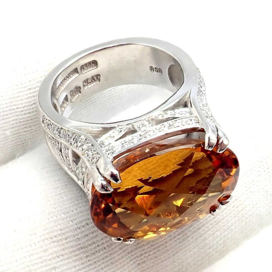Kieselstein Cord Platinum 2.5ct Diamond Golden Citrine Cockatil Ring 1999 sz 6.5 - 10