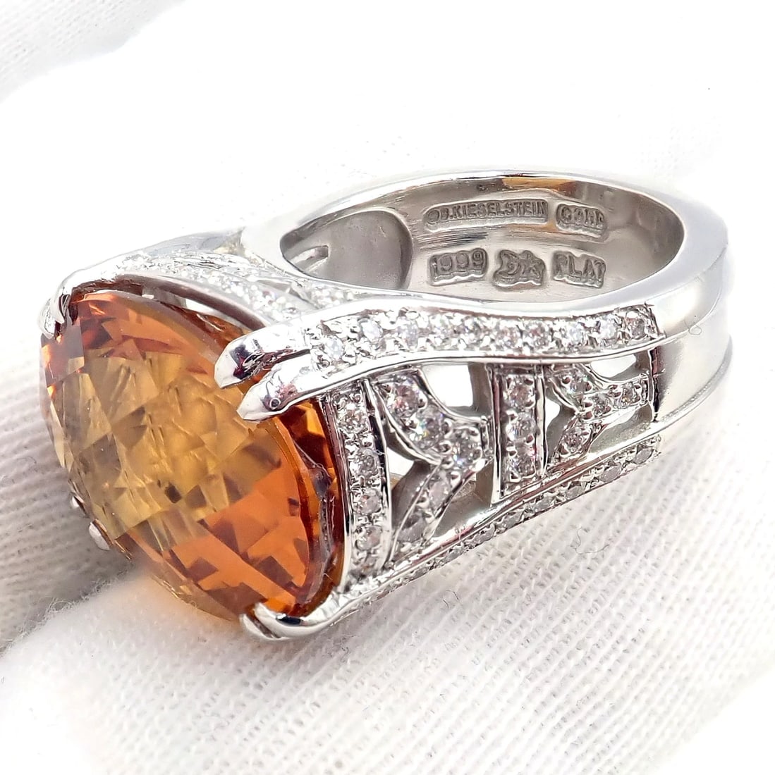 Kieselstein Cord Platinum 2.5ct Diamond Golden Citrine Cockatil Ring 1999 sz 6.5 - 11