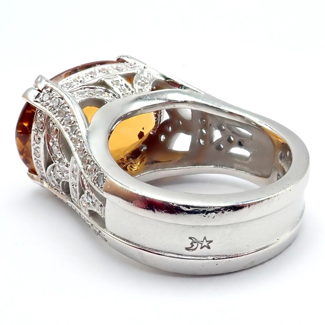 Kieselstein Cord Platinum 2.5ct Diamond Golden Citrine Cockatil Ring 1999 sz 6.5 - 7