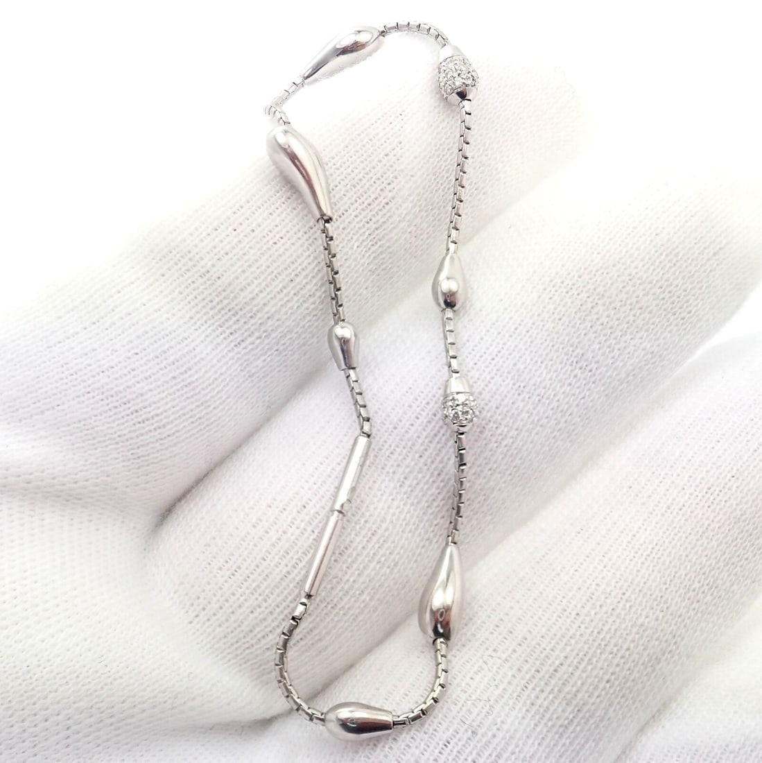Rare Authentic H. Stern 18k White Gold Diamond Teardrop Bracelet - 8