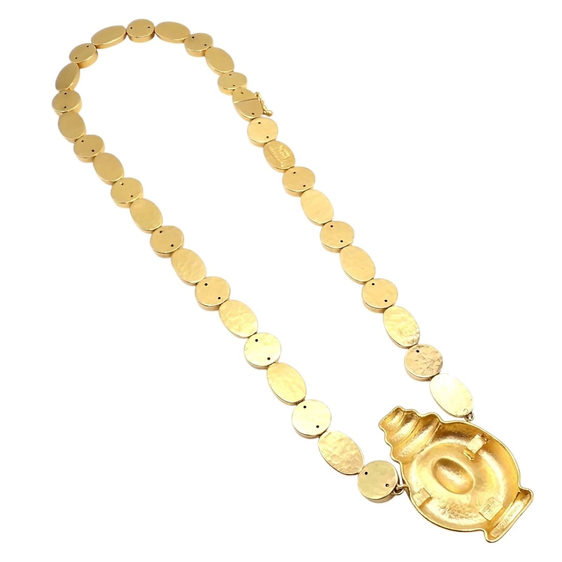 Vintage Estate Ilias Lalaounis 18k Yellow Gold Vase Hammered Necklace - 10