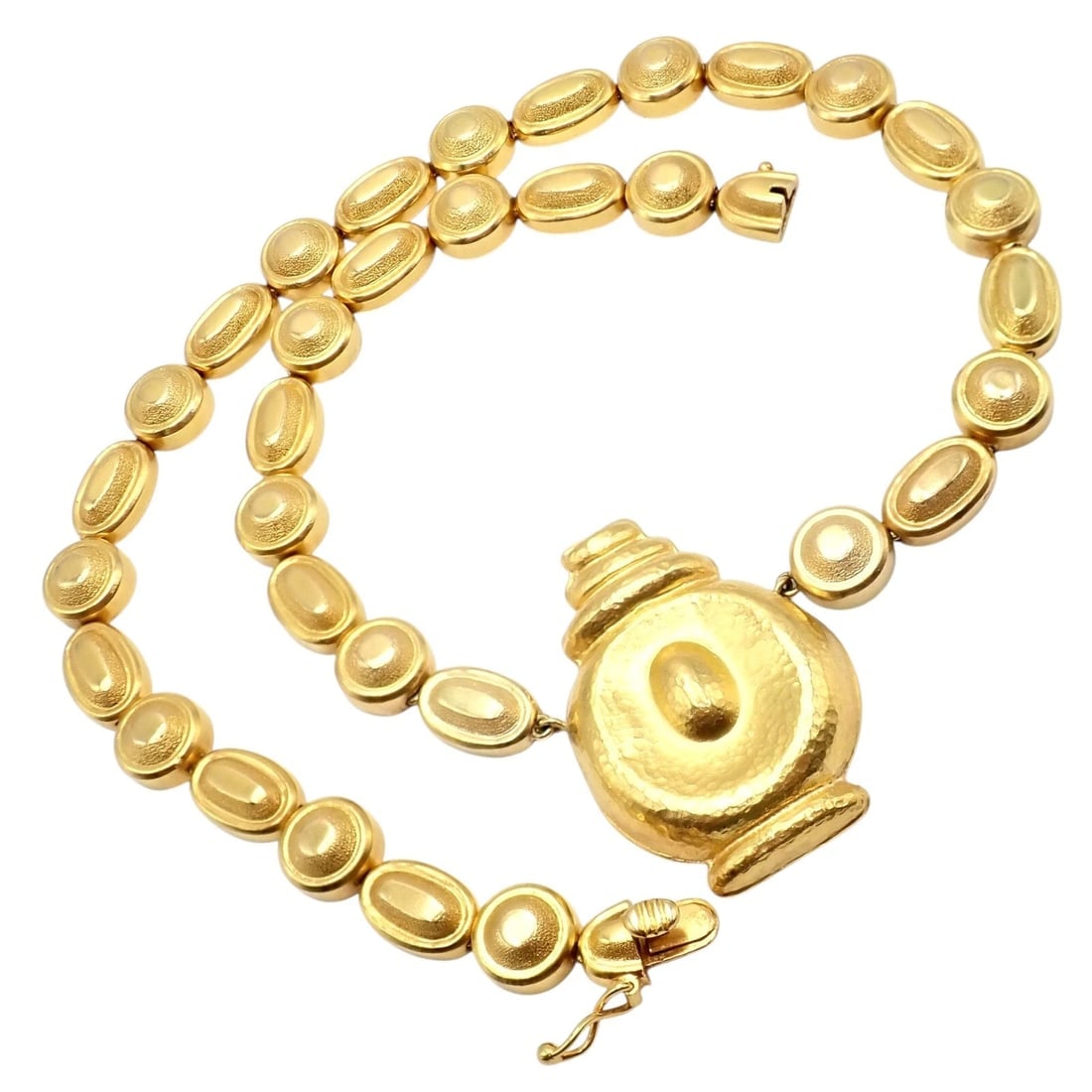 Vintage Estate Ilias Lalaounis 18k Yellow Gold Vase Hammered Necklace - 11