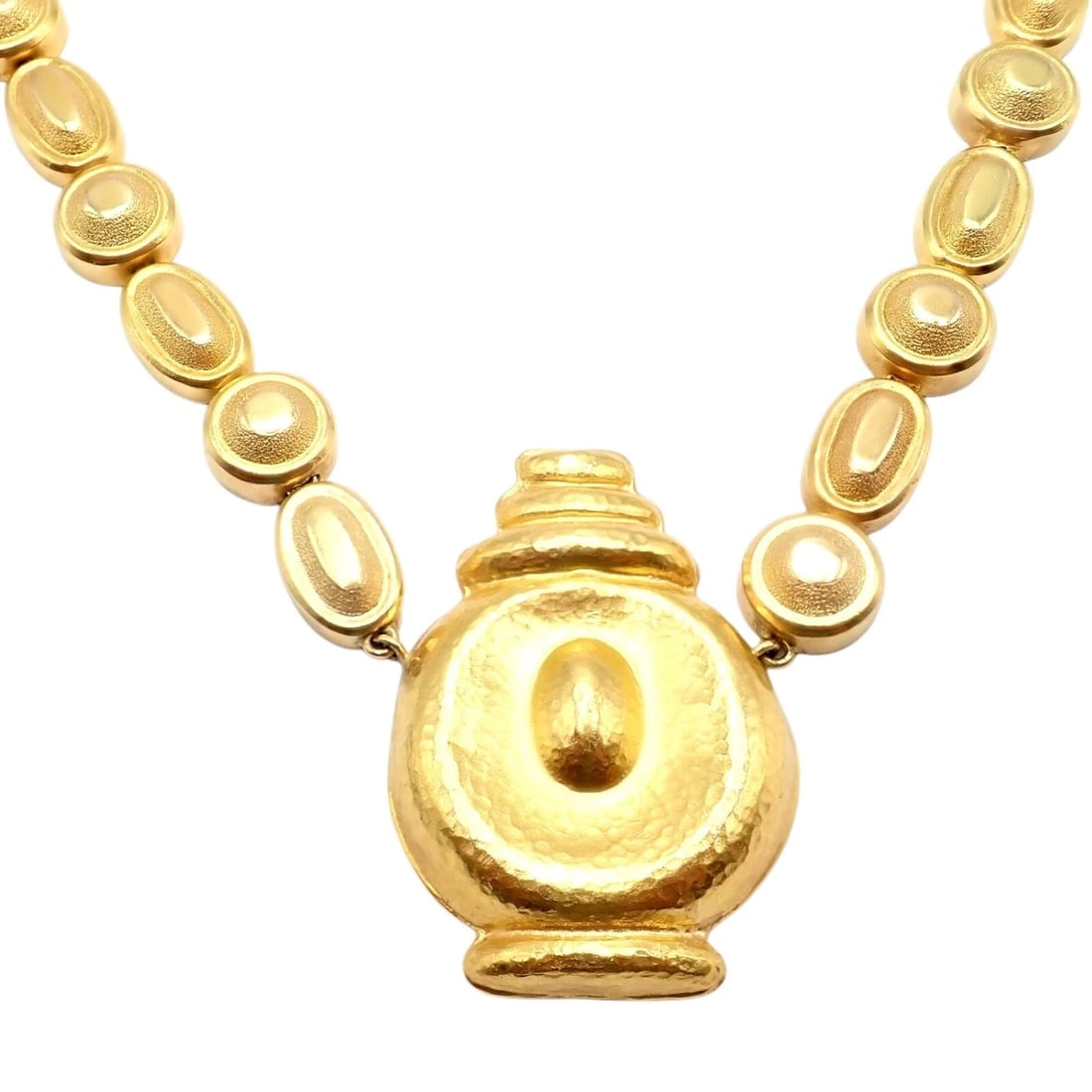 Vintage Estate Ilias Lalaounis 18k Yellow Gold Vase Hammered Necklace - 6